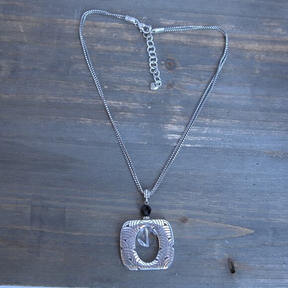 Brighton Jazz Age Pendant Necklace Two Strand Chain Crystal Silver 18" Retired - Picture 3 of 5